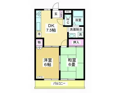 ソレアード中富(2DK/3階)の間取り写真