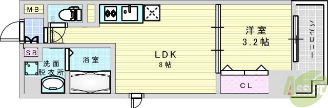 サンメゾン16(1LDK/8階)の間取り写真