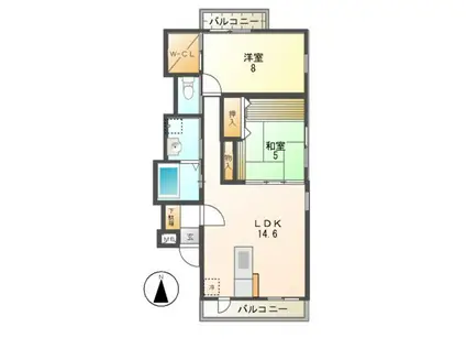 ルシオ藤井寺(2LDK/2階)の間取り写真