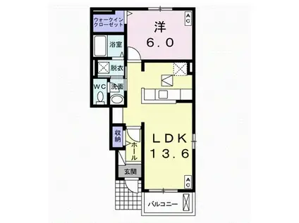 名鉄各務原線 高田橋駅 徒歩19分 2階建 築12年(1LDK/1階)の間取り写真
