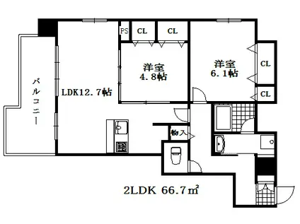 エルイソベ三宮(2LDK/8階)の間取り写真