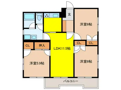 グランビュー・オーク(3LDK/1階)の間取り写真