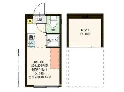 ハーモニーテラス池袋本町III(ワンルーム/2階)の間取り写真