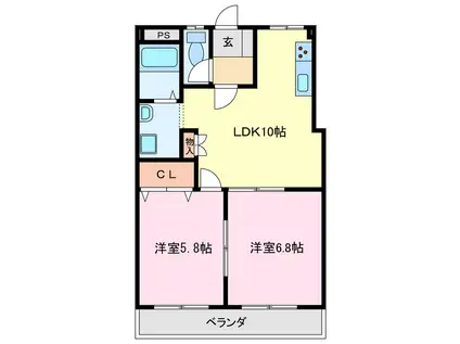 ハウスオブサンタ(2LDK/3階)の間取り写真