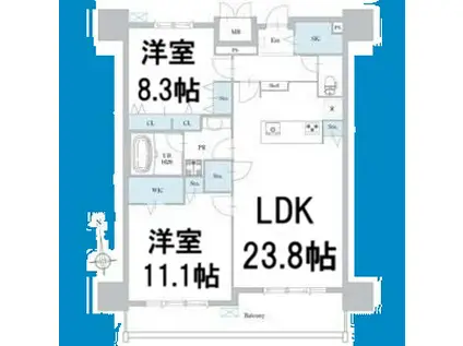 ロイジェント日吉(2LDK/12階)の間取り写真