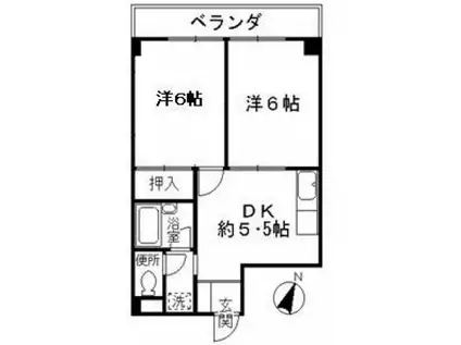 藤平ビル(2DK/6階)の間取り写真
