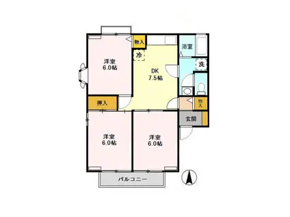 リヴェール高沢 B(3DK/1階)の間取り写真