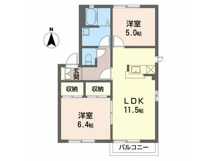 コーポひまわりB(2LDK/1階)の間取り写真