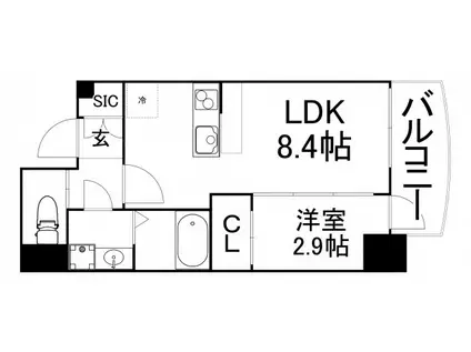 セレニテ天満橋アリア(1LDK/3階)の間取り写真