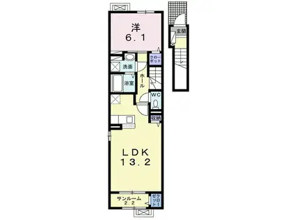 リンデン ハウスB(1LDK/2階)の間取り写真