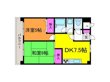 ホポロ東万代(2DK/6階)の間取り写真