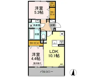 GRACE・CALME(2LDK/1階)の間取り写真