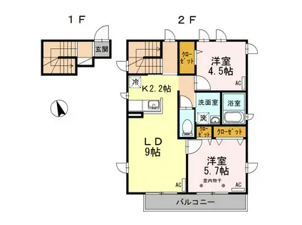 プライムテラス経堂(2LDK/2階)の間取り写真