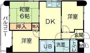 ロイヤルコーポ野田(3DK/4階)の間取り写真