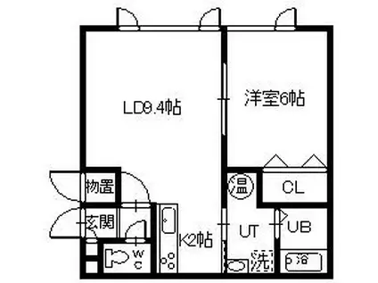 ＪＲ函館本線 旭川駅 徒歩15分 2階建 築9年(1LDK/1階)の間取り写真