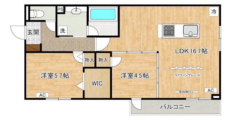 D-ROOM浅生(2LDK/2階)の間取り写真
