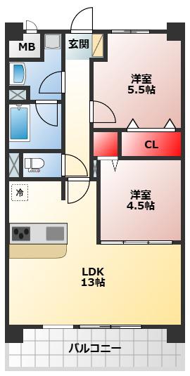 アトリエール堺寺地町(2LDK/10階)の間取り写真