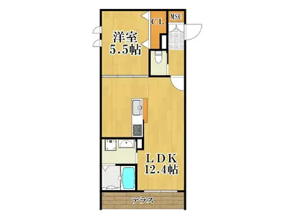 アストールII(1LDK/1階)の間取り写真