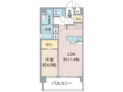 グレイスヒル上社(1LDK/4階)の間取り写真