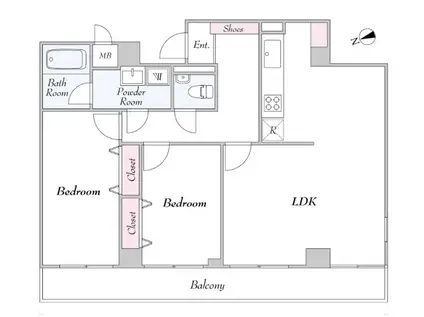 リエール市ヶ谷(2LDK/4階)の間取り写真