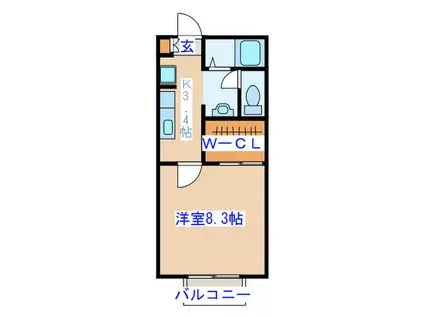 GRANDEE SUZU B(1K/2階)の間取り写真