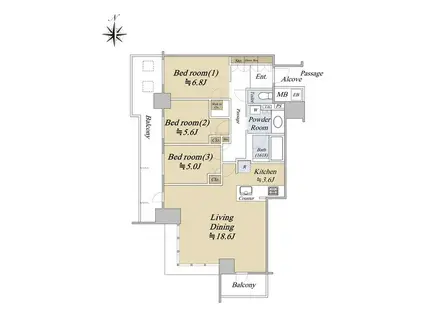 シエリアタワー大阪堀江(3LDK/35階)の間取り写真