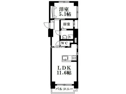 ルーヴル田町(1LDK/9階)の間取り写真