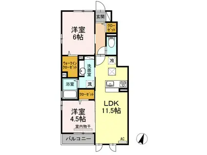 ブルースター東宮 A(2LDK/1階)の間取り写真