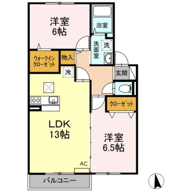 サウス WIND(2LDK/2階)の間取り写真