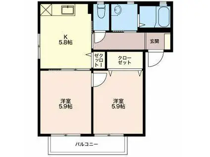 ヴィラテポーレ2(2K/2階)の間取り写真