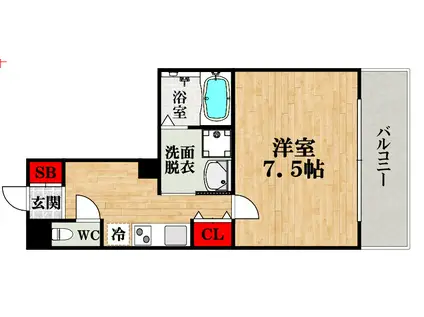 オーロラ・タワー難波(1K/9階)の間取り写真