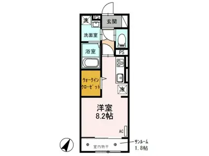 プランドール B(ワンルーム/2階)の間取り写真