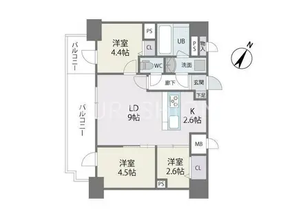 MODERN PALAZZO 天神南II(3LDK/11階)の間取り写真