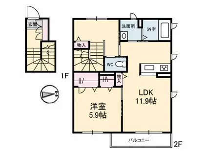 メゾン ド ジュラク(1LDK/2階)の間取り写真