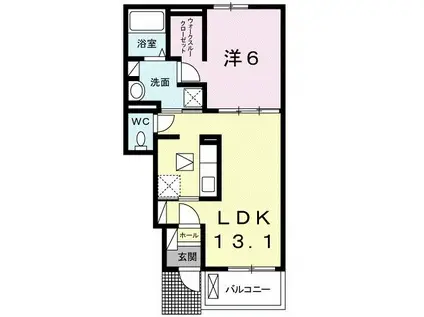 HEART未来 政枝 B(1LDK/1階)の間取り写真