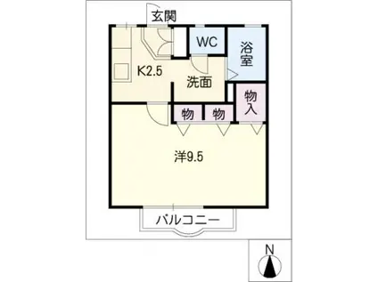 あすか G棟(1K/2階)の間取り写真
