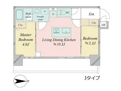 ドゥーエ王子神谷(2LDK/2階)の間取り写真
