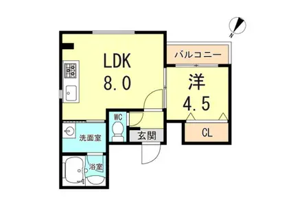 クレール西多聞通(1LDK/3階)の間取り写真