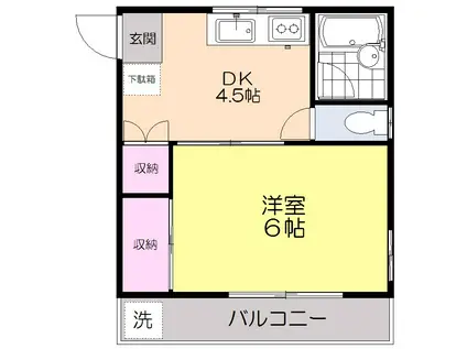 平成ユリハイム(1DK/2階)の間取り写真