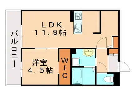 ウエストヒルズ那珂川(1LDK/3階)の間取り写真