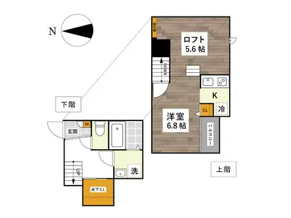 ADC麦島I(1K/2階)の間取り写真