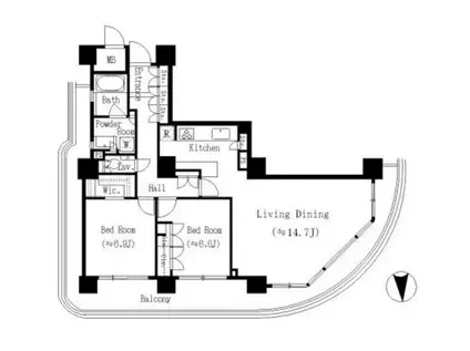 RIVER POINT TOWER(2LDK/33階)の間取り写真