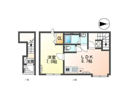 オレンジハイツ(1K/2階)の間取り写真