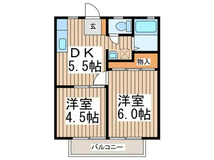 ヤマニハイツ(2DK/2階)の間取り写真