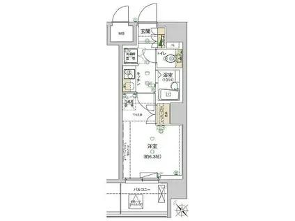 ハーモニーレジデンス文京白山(1K/4階)の間取り写真