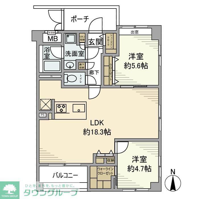 コスモ錦糸町グランシティ(2LDK/4階)の間取り写真