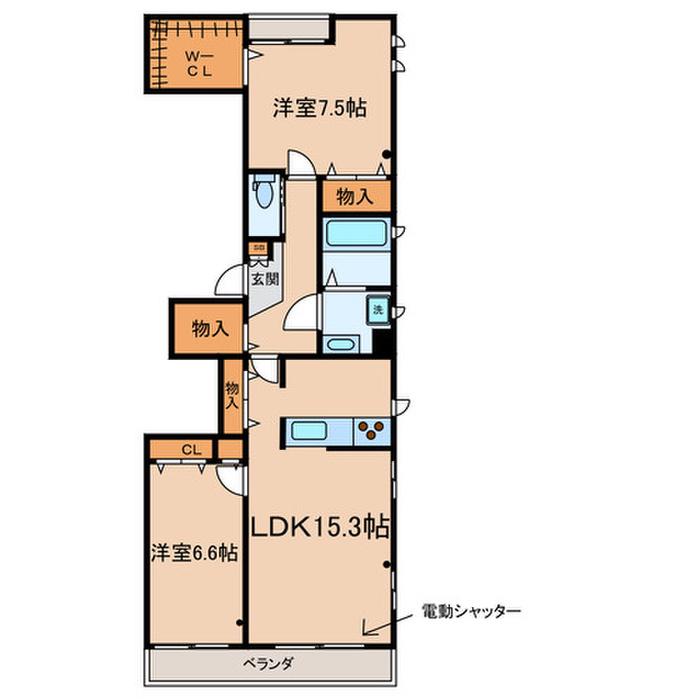 ハウゼ深沢(2LDK/2階)の間取り写真