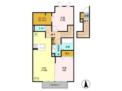 ウィット箱森(2LDK/2階)の間取り写真