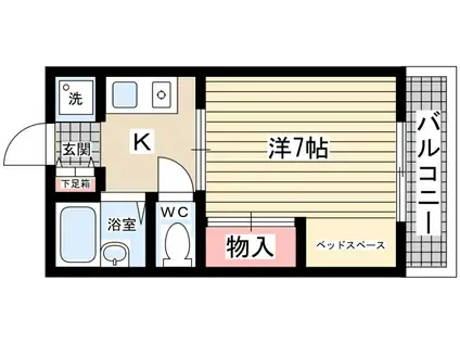 コートアゼリア A棟・B棟(1DK/1階)の間取り写真