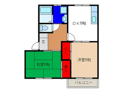 ハイツヘリテージD棟(2DK/2階)の間取り写真